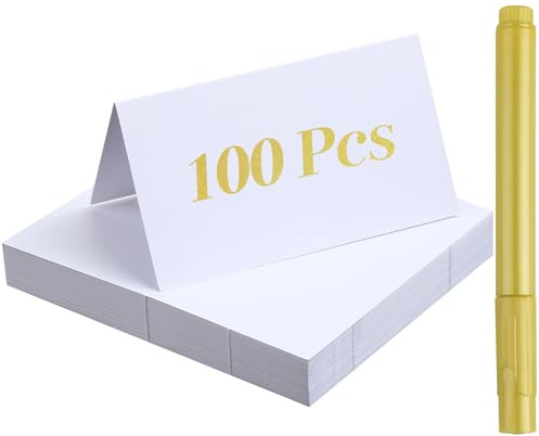 100 stycken bordskort, vita platskort tomma med 1 markeringspenna, namnskyltar bröllop, bordskort för märkning för bröllop, nattvardsgång, födelsedag, festival, fest, dop