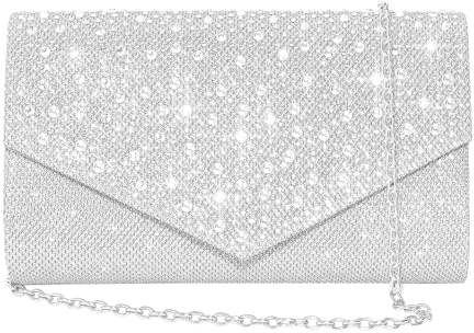 CurvChic Clutch Purses for Women Evening Bag Rhinestone Handbag Party Wedding Bridal Prom Purse Crossbody Shoulder Bag(Sliver)