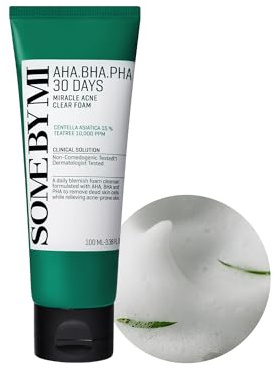SOME BY MI AHA BHA PHA 30 Days Miracle Acne Clear Foam – 100ml – Nettoyant visage coréen anti-imperfections – Acide salicylique exfoliant pour un teint net – Soin coréen