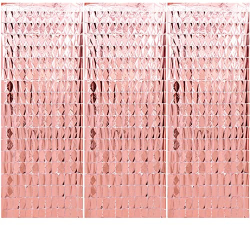 Hayaww 3 Pcs DecoracióN Cortina Purpurina, Cortina De Oropel MetáLica Cortinas MetáLicas Cuadradas De Oropel Foil Curtains, 1x2m, Para La DecoracióN De La Despedida De Soltera De CumpleañOs (oro rosa)