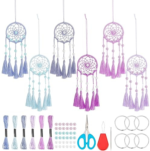 INFUNLY 6 Set DIY Boho Mini Traumfänger Kit lila kleine Traumfänger Kit für Anfänger handgemachte Traumfänger mit Anleitung Wand hängende Ornament für Haus Schlafzimmer Handwerk Geschenk