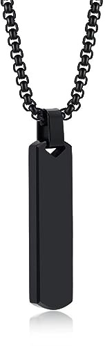YAHOYA Collar de Varilla estéreo de Acero Inoxidable Collar Colgante de Tira Larga Chapado en Oro Rectangular para Hombres