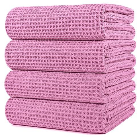 Polyte - Mikrofaser-Badetuch - fusselfrei & schnelltrocknend - Waffelstruktur - sehr groß - Rosa - 152 x 76 cm - 4 Stück