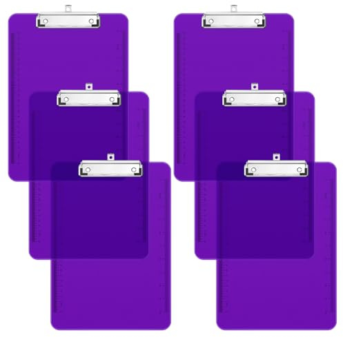Piasoenc Lot de 6 planchettes à pinces en plastique translucide avec profil bas, porte-bloc violet avec règle, porte-bloc de bureau, fournitures scolaires, format lettre 31,8 x 22,9 cm, violet