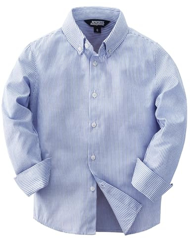 JOGAL Camicia a maniche lunghe Oxford per ragazzi, vestibilità regolare, per il tempo libero, camicia a righe per bambini dai 6 ai 14 anni, blu reale, 7-8 Anni