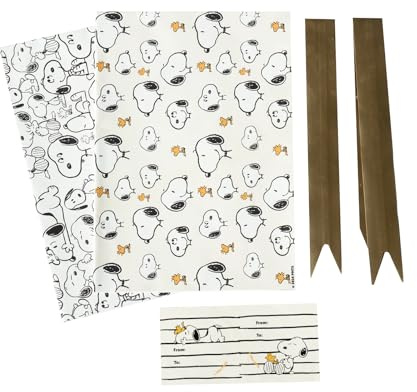 Grupo Erik Gift Wrap Set - Snoopy Gifts For Dog Lovers | 2 Wrapping Paper Sheets, 2 Ribbons, 2 Gift Tag Stickers - Birthday Wrapping Paper | Dog Gifts Under 5 Pounds