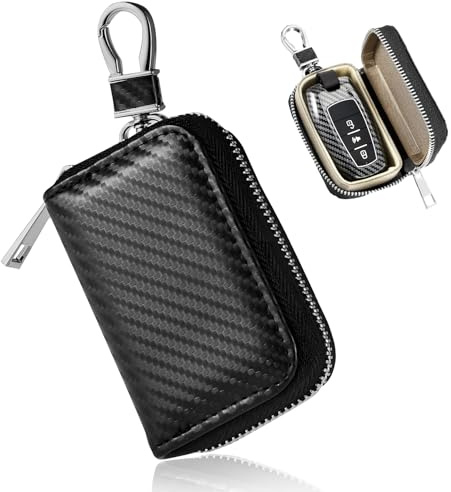 MUQIDA Faraday Bag for Car Keys, Anti-Theft Carbon Fiber Key Fob Storage Case RFID Signal Blocking Bag, Faraday Key Fob Holder Protector Portable Signal Blocker with Zipper