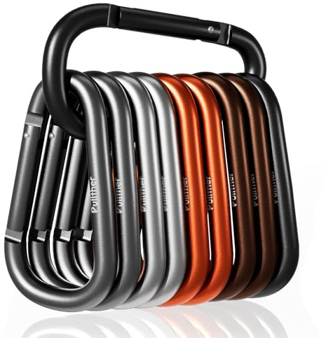 pullther 10 Pcs Multi Carabiner Clips, 60mm/2.36'' Keychain Carabiners, Aluminum D-Ring Carabiner Keyring Clips for Outdoor Sports, Hiking, Camping, Fishing - Multicolor