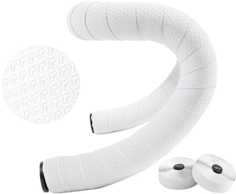 ROSSRORE Premium Road Bike Bar Tape - Durable Adhesive Backing, Vibration Damping, Breathable EVA Foam, Includes Bar Plugs & Finishing Tape - Compatible with Drop Handlebars-White