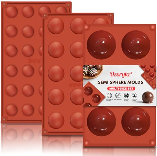 Ossryta 3Pcs Semi-Sphere Silicone Molds - Half Sphere Baking Mold Set for Chocolate Bombs, Dome Cakes, Candy, Jelly & Mousse - Reusable Non-Stick Chocolate Mold (6/15/24-Cavity)