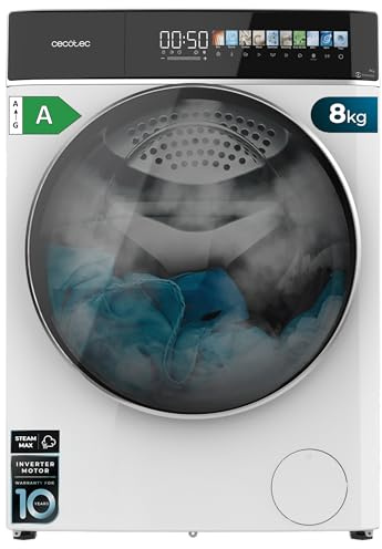 Cecotec Lavadora Secadora 8-5Kg Carga Frontal Bolero Wash&Dry 85900 Inverter A, 1400 rpm, 11 programas, Motor Inverter Plus, pantalla FullColor 10,3, Funciones SteamMax, Stop&Go, Delay End