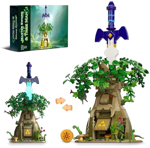 Tree & Sword Building Block Set for Boys, Compatible with Lego Set, Luminous Sword & Coin Toss Game, Magic Tree Game Action Figures Collectible Model Toys Gifts for Adult, Kids 8+