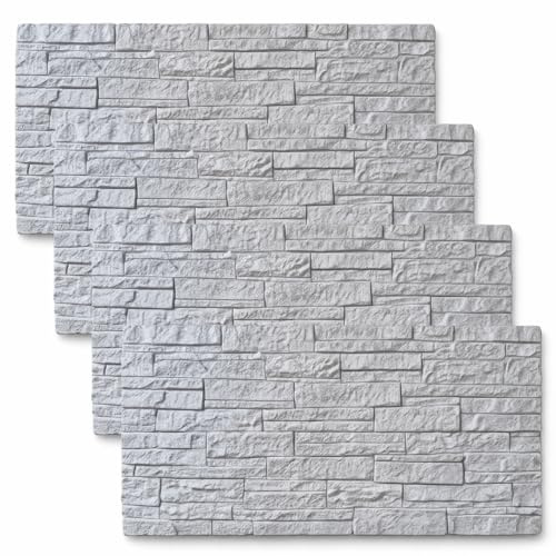 eacommerce | Pannelli a muro 3D | Set 4 pezzi, poliuretano, effetto pietra, 120x60x2,5 cm | Isolante termico e acustico, autoestinguente, resistente umidità | Decorazione realistica (Quarzite Bianca)
