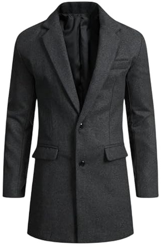 Caban d'hiver long à boutonnage simple pour homme Coupe droite Trench Coat, gris foncé, 3X-Large