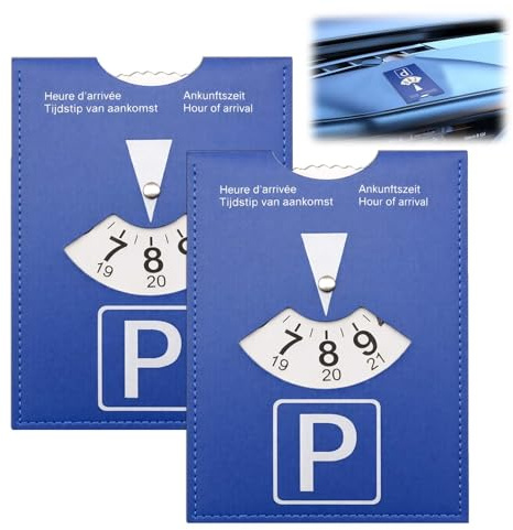 Kluz - Juego de 2 Discos de Aparcamiento para Coche, Color Azul, Zona Europea, multilingüe (FR/DE/en/NL), Hora Ajustable, Reutilizable, 11 × 15 cm