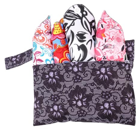 MOTHNUR Lot de 4 Serviettes Hygiéniques Lavables en Tissu Grand Format Réutilisables Absorbantes avec Pochette de Rangement Noire Pratique pour Hygiène Féminine Quotidienne