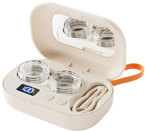 Limpiador de lentes de contacto, limpiador de contactos portátil con limpieza de pantalla inteligente para uso diario y de viaje Máquina recargable con kit de almacenamiento.