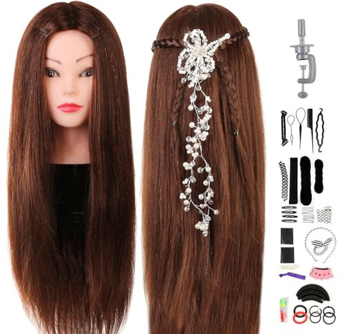 Neverland Frisierkopf 60% echthaar Übungsköpfe Frisierkopf Frisurenkosmetik Praktische Schminkpuppe mit Halter & Hairdressing Werkzeuge Zubehör Set #4