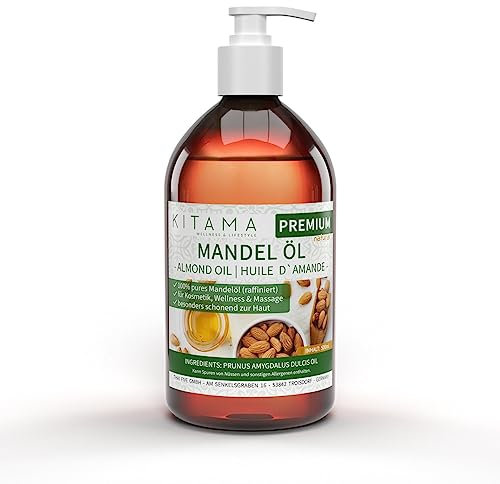Kitama Mandelöl raffiniert 500ml - Premium Wellness Massageöl aus 100% Reinem Mandelöl – Pflegendes Haut- & Körperöl für Massage, Spa & Aromatherapie