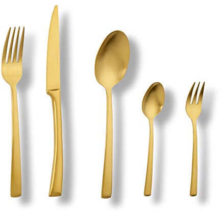 ECHTWERK Tafelbesteck Avelino, Gold Edition, 20-teilig, Essbesteck für bis zu 4 Personen, Edelstahl 18/10, mattiert, Hochwertiges Besteck Set, für Esstisch, Tischdeko für Hochzeiten & Festtafel