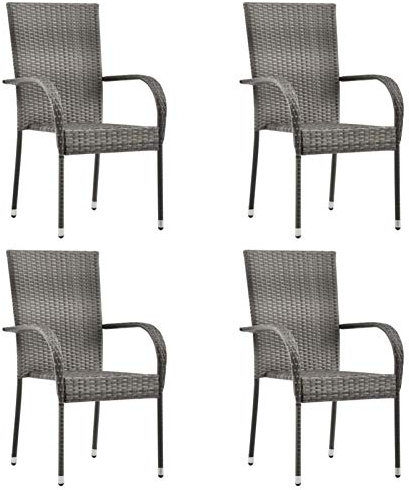 Tidyard Gartenstuhl Bistrostuhl Stapelstuhl Poly Rattan Balkonstuhl, Grau, 4 Stk.