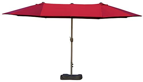 Outsunny Parasol de jardin exterieur parasol double rectangulaire 4,6L x 2,7l x 2,4H m avec ouverture fermeture manivelle, sacs de lestage et base inclus, pour balcon, piscine, bordeaux