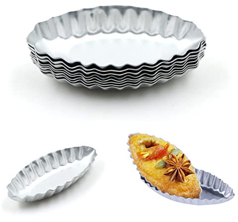Ei Torte Form Eier Kuchenform - 8 Stück Wiederverwendbare Torteletts Törtchenformen Mini Tarteform Bootsform Metall Cupcake Muffin Form Antihafte Mini Backform für Pudding, Kuchen, Tarte und Quiche