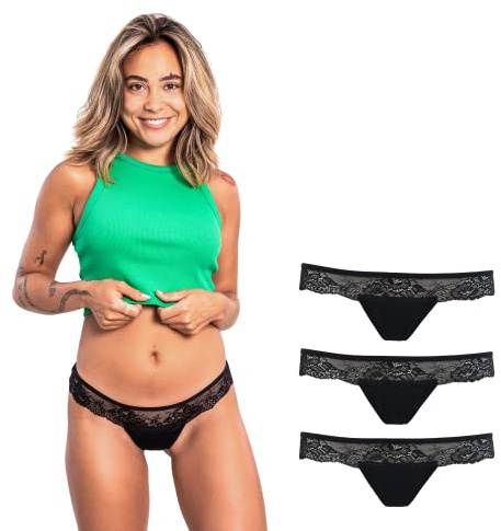 SELENACARE Daily Brasiliana - Ropa interior menstrual lavable para mujer, ropa interior menstrual sostenible y antibacteriana, 5 ml, Negro , S