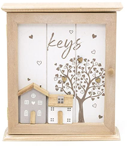 Shabby Chic Wooden Wall Mounted Key Box | Key Cabinet 6 Hooks Key Cupboard | Magnetic Key Holder