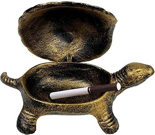 OLizee® Vintage Iron Turtle Ashtray Smoking Ashtray for Cigar Cigarette Personalized Ashtray with Lid Decorative Smoking Ashtray for Home Office Indoor Outdoor Table Decoration Gift for Men Women