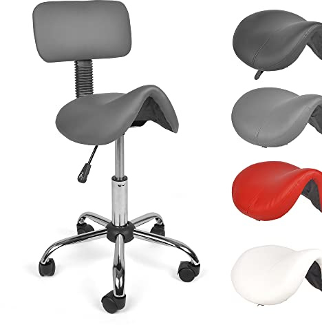 Mingone Sattelhocker Ergonomischer Arbeitshocker 360° Drehbarer Hocker Höhenverstellbarer Bürohocker mit Rückenlehne Sattelstuhl mit Rollen, Grau