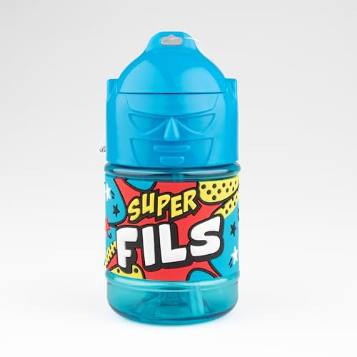 Personalisierte Kinder-Trinkflasche, Wasserflasche mit Strohhalm, super Sohn