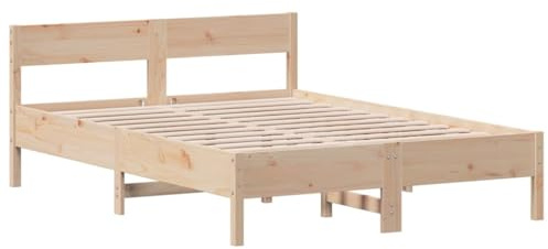 vidaXL Estructura de Cama con Cabecero, Somier de Listones de Invitados, Armazón de Cama, Mueble para Dormitorio, Madera Maciza de Pino 160x200 cm