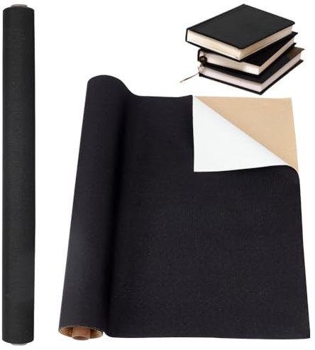 OLYCRAFT 100x43cm Tela autoadhesiva para encuadernación de libros Superficie de tela negra con soporte de papel Tela protectora DIY para encuadernación de libros Álbum de recortes DIY Manualidades