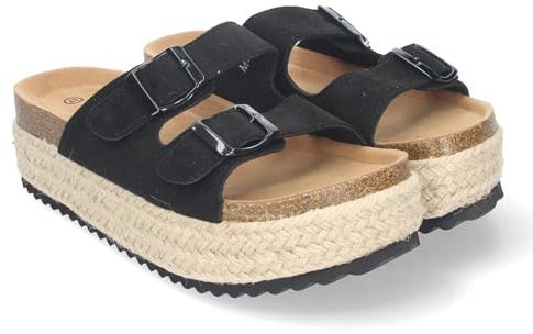 shoes&blues.es Sandalia de Plataforma para Mujer, Comodas y Elegantes, Forradas de Yute, con Planta Anatomica, y Cierre de Hebillas, Ideales para Primavera Verano