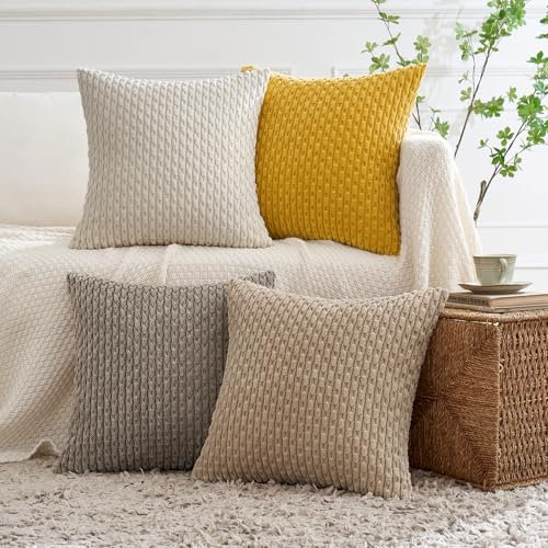 MIULEE 4er Set Kordsamt Kissenbezüge Kissenbezug Dekorative Kissenhülle Moderne Sofakissen Kissen Zierkissen Couchkissen für Sofa Dekokissen Wohnzimmer Schlafzimmer 40x40 cm Braun Gelb Serie