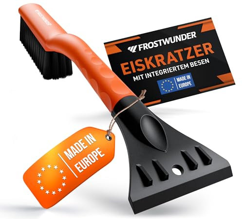 FROSTWUNDER [Das Original - Eiskratzer Auto mit Besen - 41cm Profi Schneebesen Auto mit schonenden Borsten - Leicht verstaubarer Scheibenkratzer Auto Schneebesen - Langlebiger Eiskratzer mit Besen
