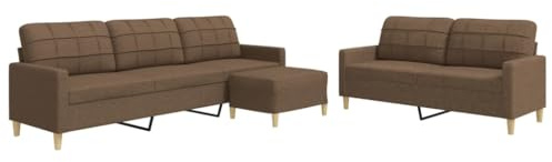 vidaXL Soffgrupp med fotpall 3 delar brun tyg, soffgrupp, vardagsrumssoffa, tygsoffa, soffgrupper, vardagsrumssoffor, tygsoffor, soffa med fotpall