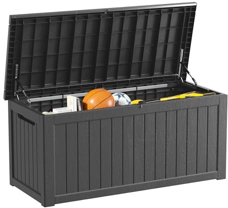 Decksplore Outdoor Storage Box Waterproof, 270 Gallon Lockable Resin Deck Box Large, Patio Storage Bin for Pool Accessories Cushion Furniture, Garden Tools, UV-Resistant Outside Delivery Black
