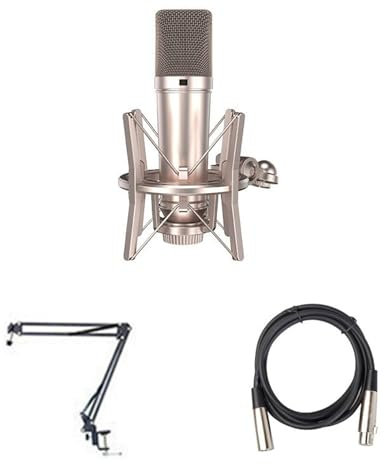 Joyance Micrófono condensador de diafragma grande profional de 48 V para canto y transmisión en vivo, captura de alto rendimiento, adecuado para estudio y uso doméstico