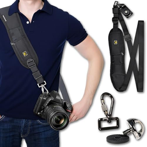 OYIWINMI Correa para cámara con mosquetón de seguridad y correa para el hombro, tornillo de cierre rápido ajustable, correa de neopreno para Canon Nikon Sony Fujifilm Olympus DSLR cámaras SLR, Negro