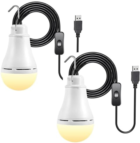 USB LED Lampe Birne 2 Stücke Weiß Campinglampe mit Lieferumfang Schalter USB LED Campinglampe Tragbare Zeltlampe Glühbirne für Camping Wandern Angeln Wandern Notlicht Outdoor (Warmweiß)