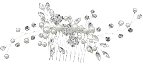 Bridal Flower Side Hair Clips,Elegant Pearl Bridal Hair Clips with Comb,Pearl Shiny Diamond Bridal Hair Accessories,Vintage Rhinestone Headpiece,for Brides Wedding Party Women's Updo Hair Accessory