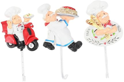 CLISPEED 3 pezzi Ganci Adesivi da Parete Cucina Chef in Resina Cartoni Animati Appendini Decorativi Facili da Installare Senza Foratura per Cucina Bagno Organizer