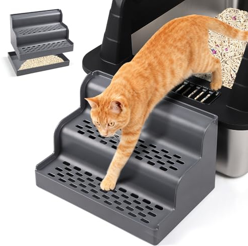 Rolcoassuns Rampa para Arenero, Escalera para Gatos, Recogedor de Arena con Filtro y Patas de Goma Antideslizantes, Ideal para Gatos Pequeños y Mayores