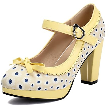 Scarpe Donna Mary Jane Heels Chunky Platform Pumps Cute Strawberry Print Pois Color Block Fiocco Retro Lolita Style Comfort Scarpe Eleganti per Cosplay Festa Daily Wear Casual Fashion