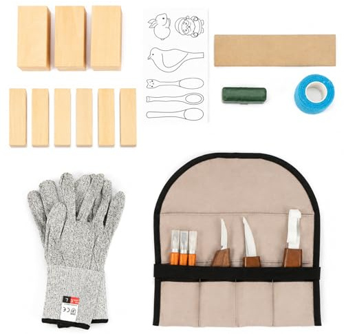 EVERGOODS Wood Carving Kit for Beginners, 26PCS Woodworking Tools Set with Basswood Blocks, Wood Carving Tools, Gloves, Storage Bag, DIY Craft Kit for Adults Teens Whittling Kit
