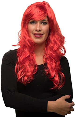 Sexy Langhaar Damen Frauen Perücke lockig/gewellt für Fasching Karneval Motto Party - 13 Farben (Rot)
