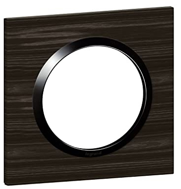 Legrand - Plaque carrée dooxie 1 poste finition effet bois ébène avec bague noire brillante