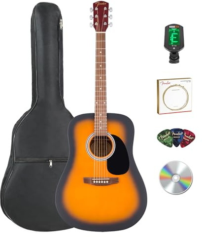 Fender FA Series Dreadnought Acoustic Guitar - Sunburst Bundle with Gig Bag, Tuner, Strings, Picks, and Austin Bazaar Instructional DVD